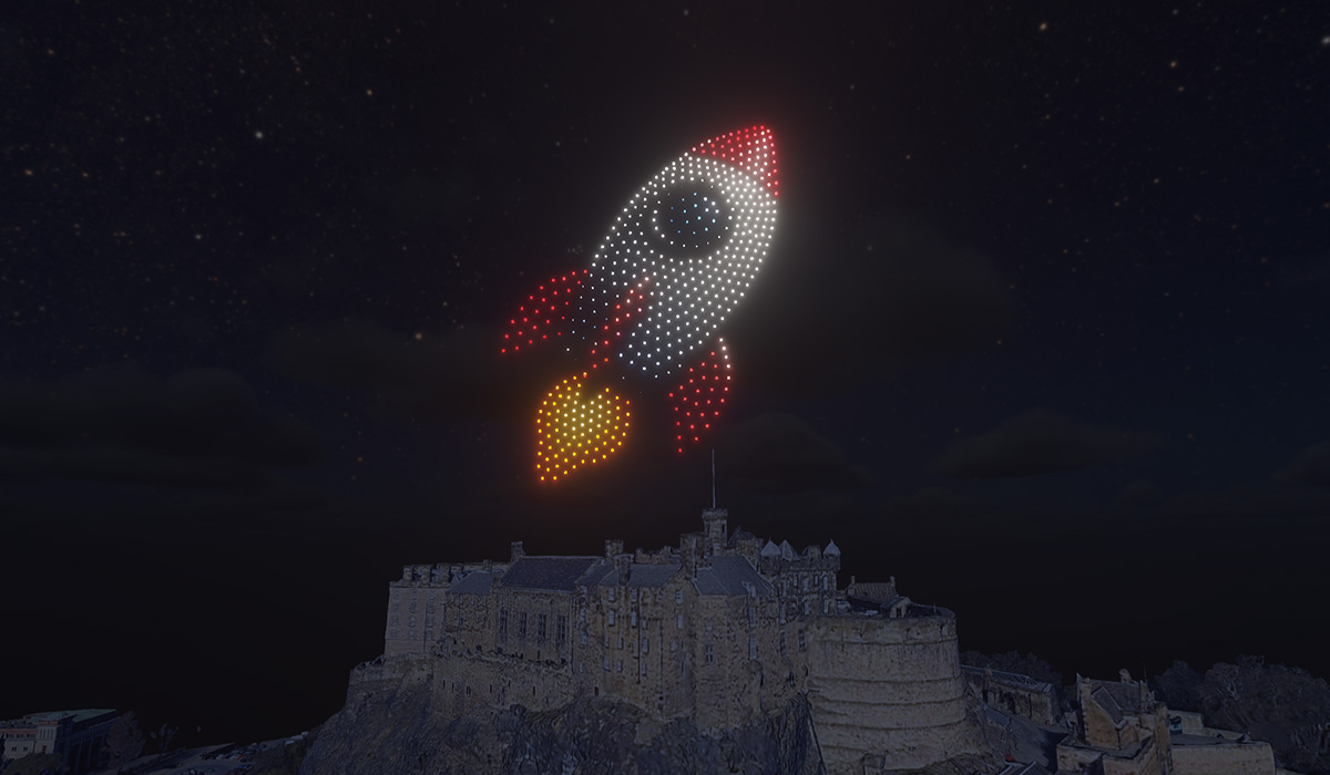 An emoji rocket made from 500 drones